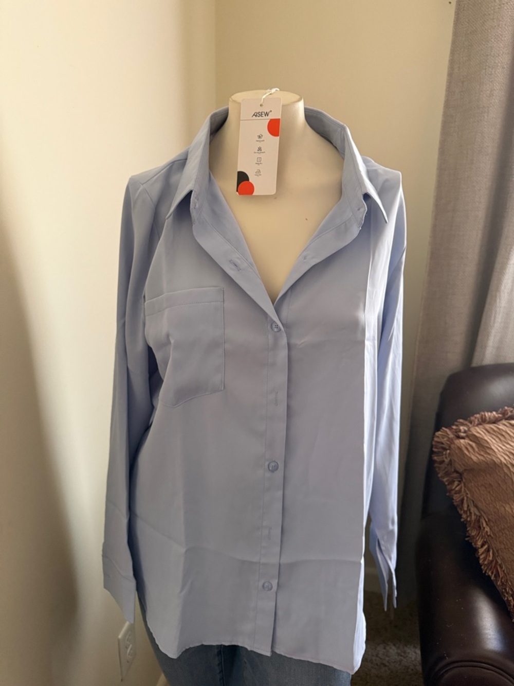 NWT AISEW Light Blue Button Down Work Blouse Size Large